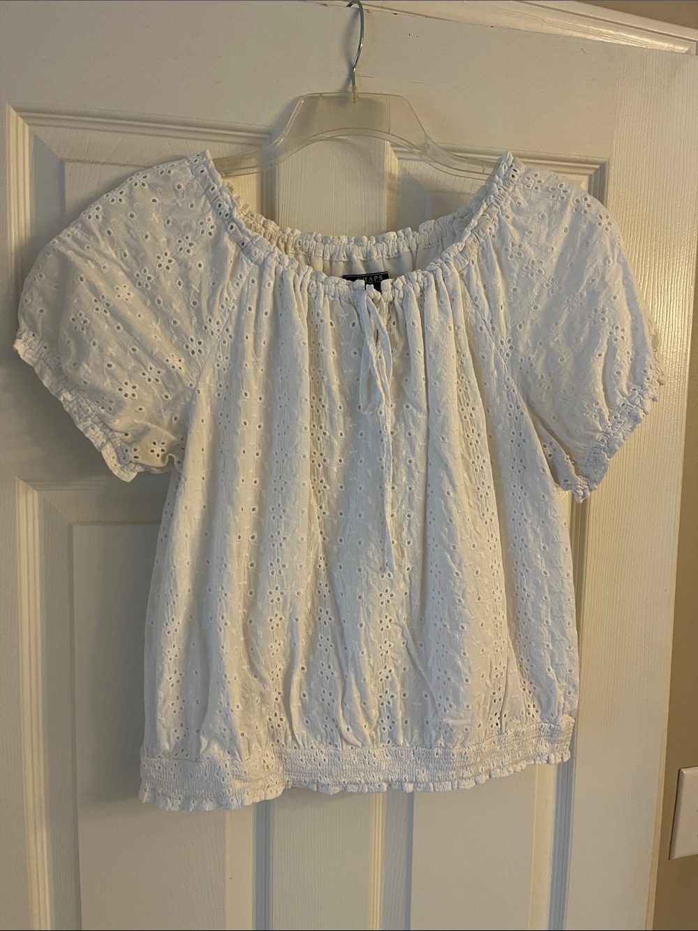 Chaps White Eyelet Peasant Blouse